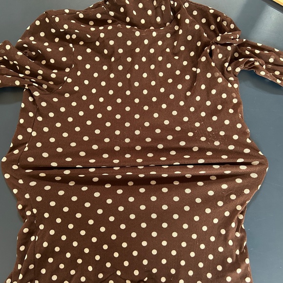 INC Fitted Stretchy Brown Mesh Polka Dot Long Sleeve High Roched Neckline Blouse - Picture 11 of 11